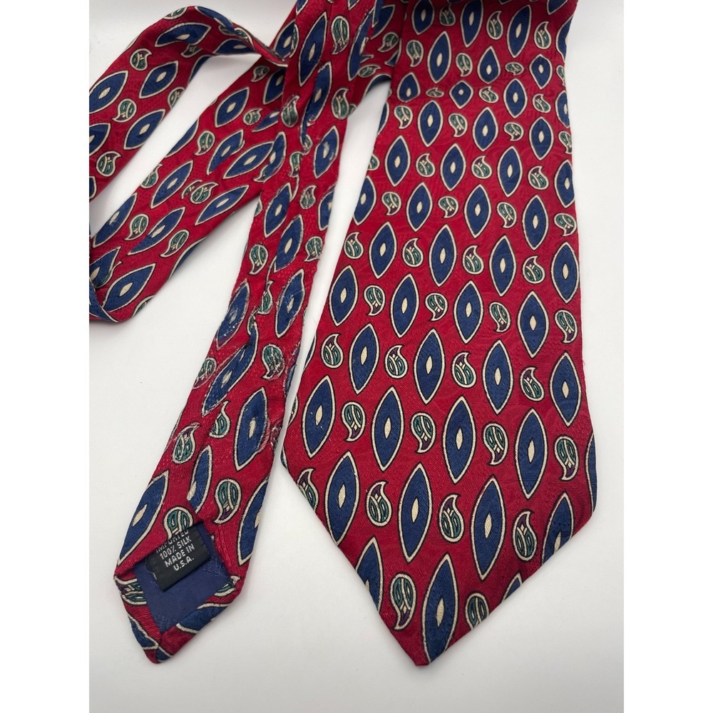 Liberty of London Mens Silk Tie Red Blue Green Paisley Geometric Made in USA